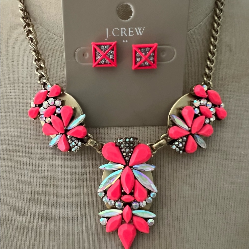 NEW J Crew Neon & Crystal Necklace & Earrings